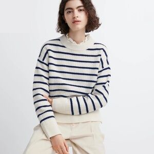 Comptoir Des Cotonniers Cream and Navy Striped Sweater
